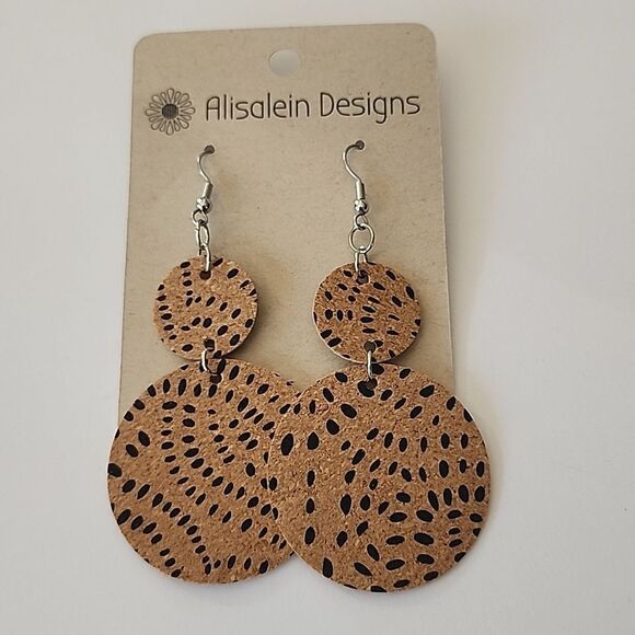 Alisalein Designs Dangle Circle Earrings Brown Black Sterling Silver Ear Wires - Picture 1 of 3